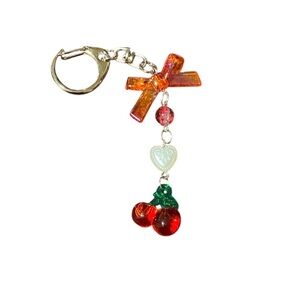 Colorful Cherry Keychain with Cross Charm